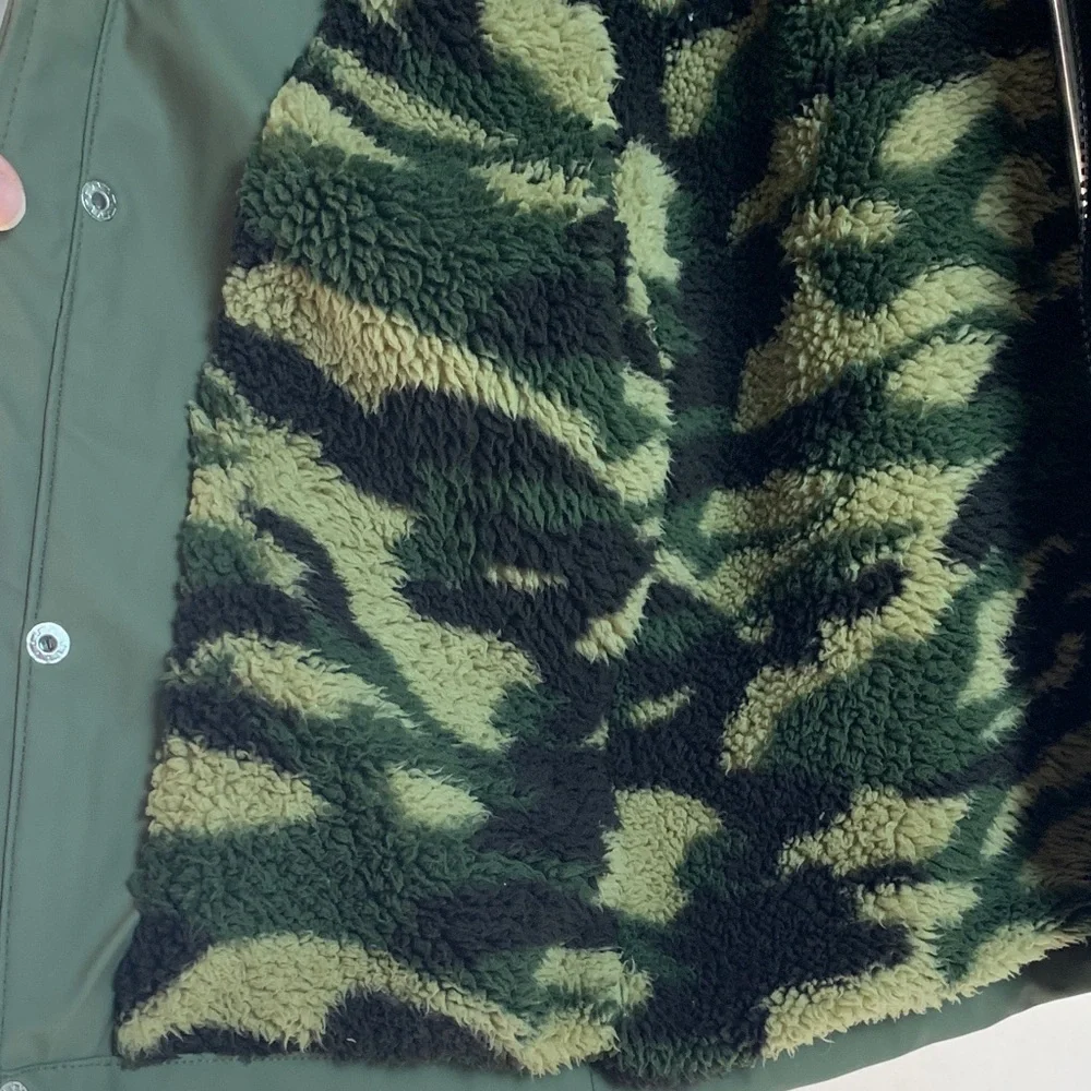 Urban Republic Olive Camo Raincoat Boy's Size 3T Faux Fur Lined Hooded Fall